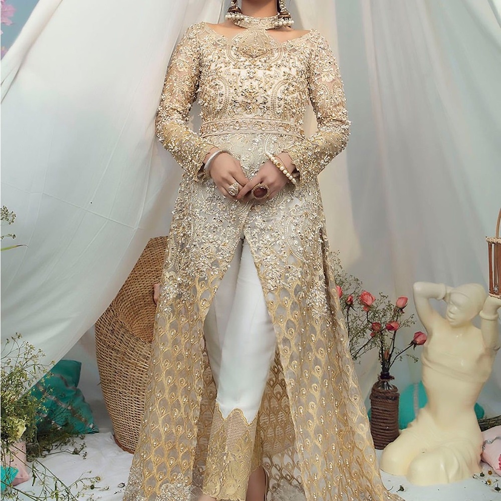 Kanwal Malik (Elegant Gold and White Embellished dress) small size